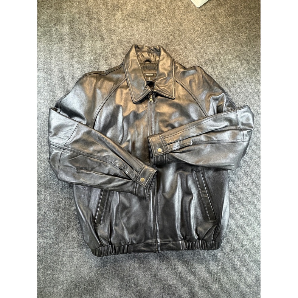 Colebrook Mens Black Leather Bomber Jacket Quilted Lined Zip Up Large 2914